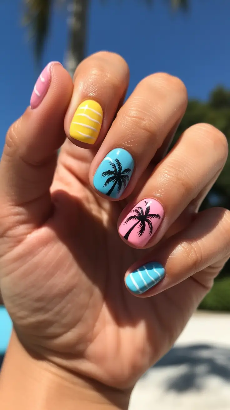 summer nail inspo 2026 Tropical Palm Pop Art For A Playful Vacation Mood