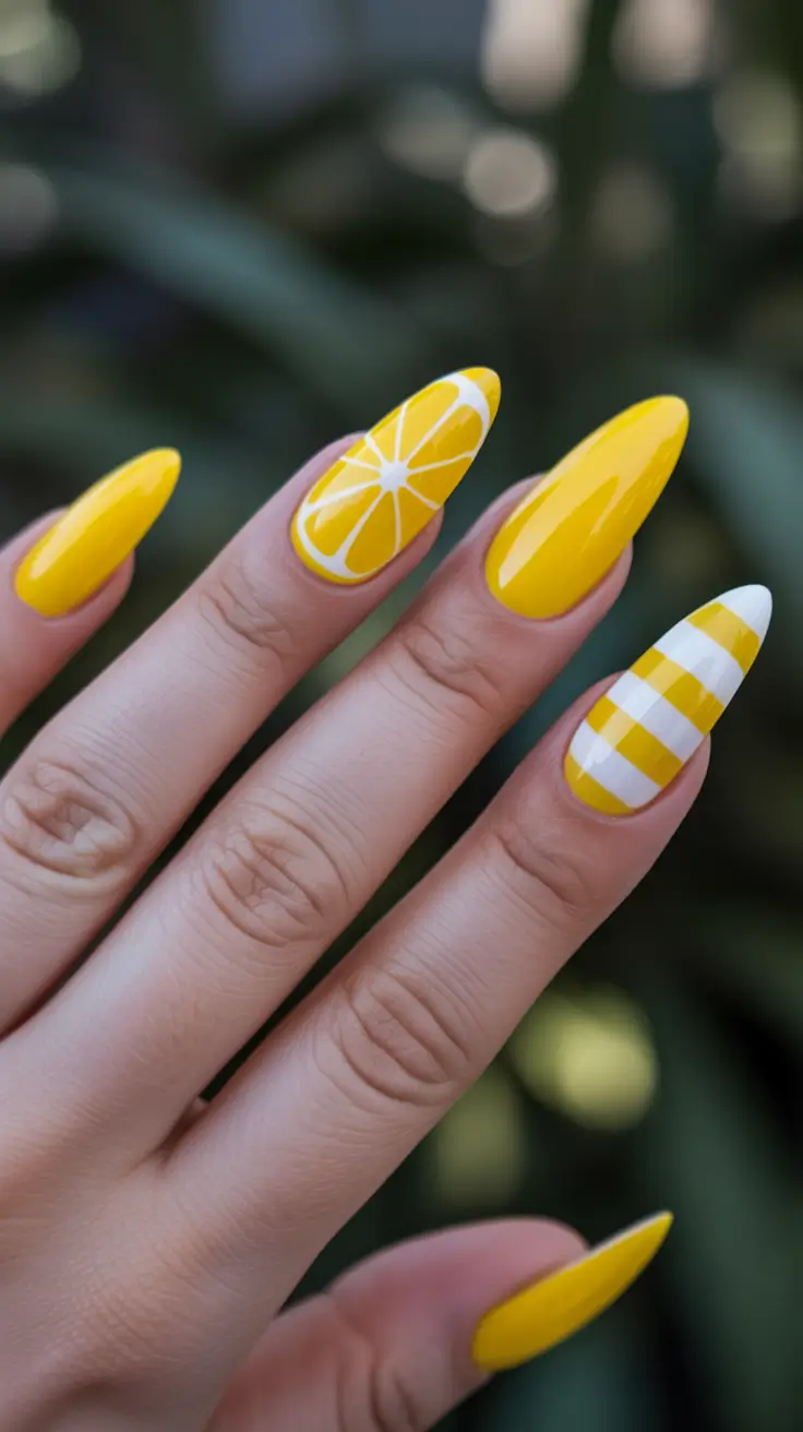 summer nail inspo 2026 bright Juicy Lemon Art With Bold Yellow Finish