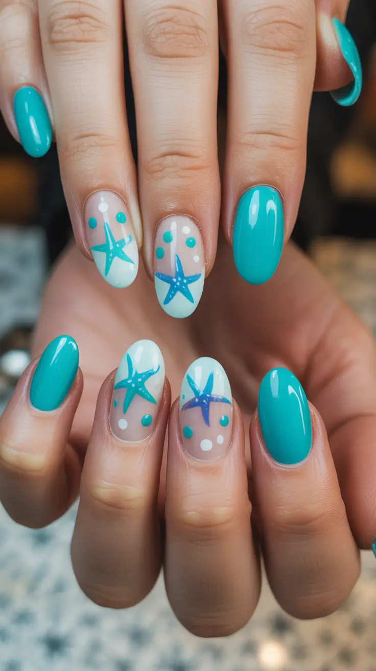 summer nail inspo 2026 bright Turquoise Starfish Minimal Summer Nails