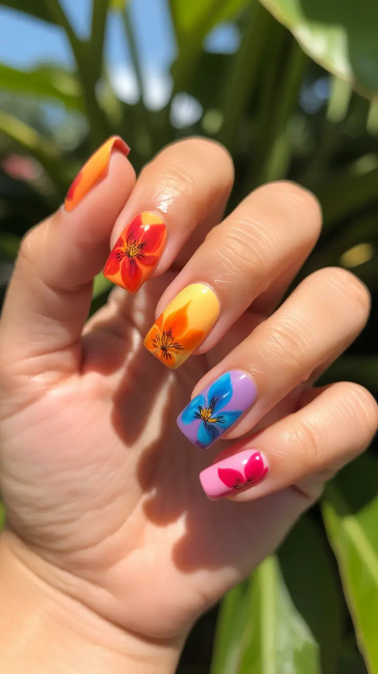 summer nail inspo 2026 Sunset Bloom Nails That Feel Like Golden Hour