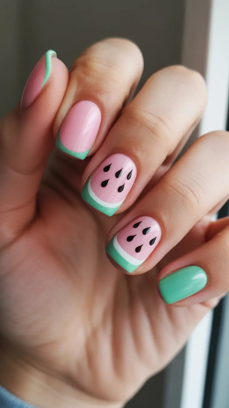 summer nail inspo 2026 bright Watermelon French Tip On Short Nails