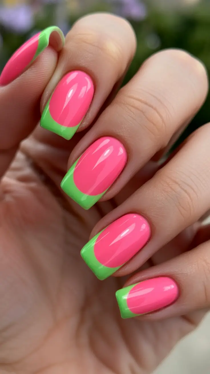 summer nail inspo 2026 Neon French Tip Remix With A Juicy Twist
