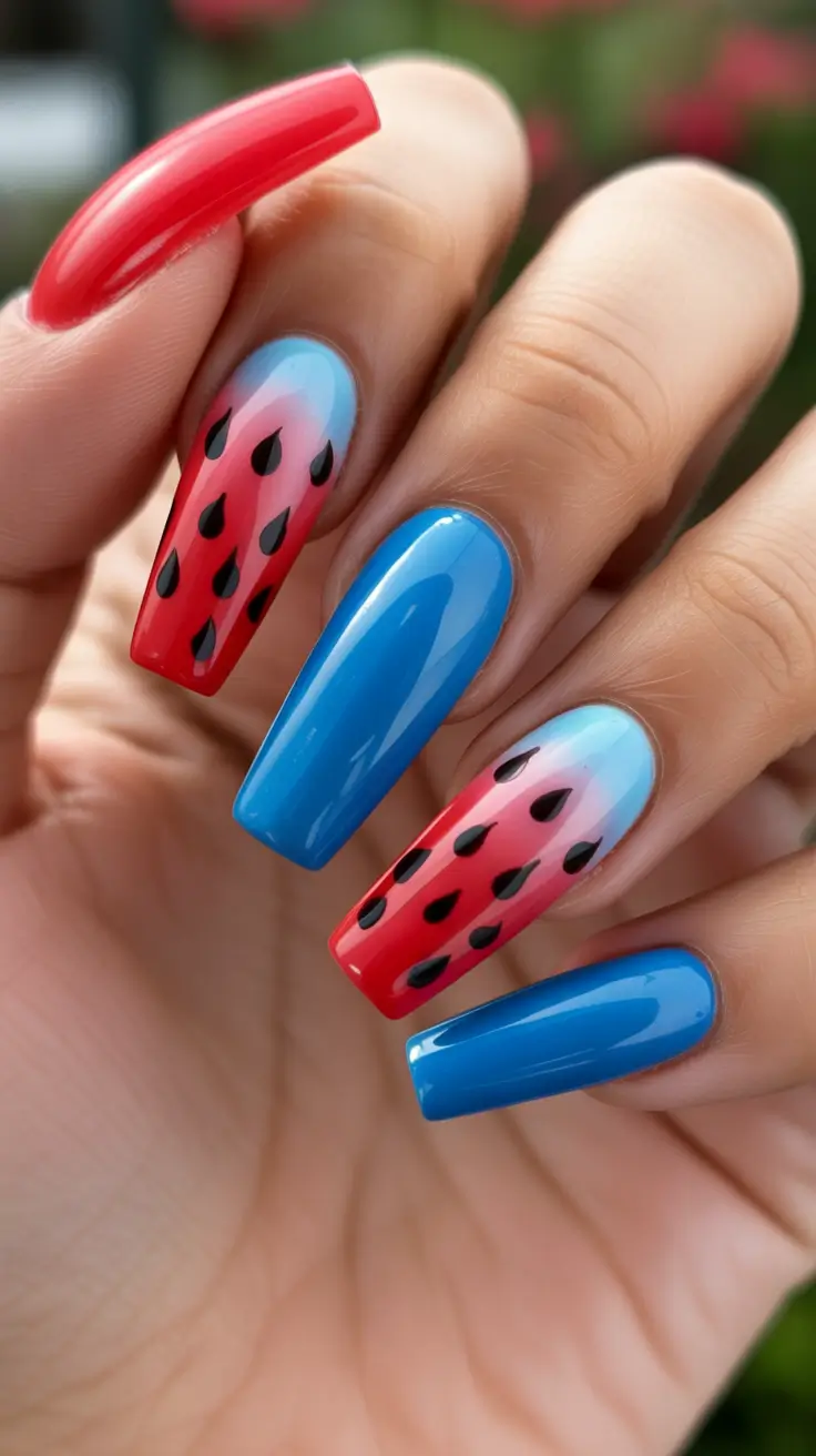 summer nail inspo 2026 Watermelon Ombre Coffin Nails That Steal Attention