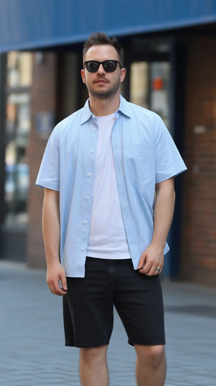 summer outfits men casual Soft Blue Layering With Urban Casual Balance