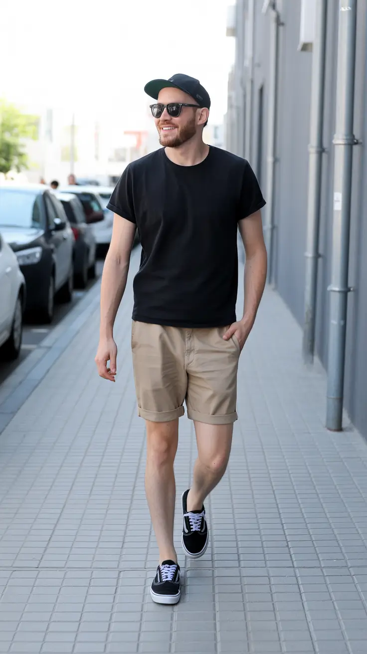summer outfits men streetwear Classic Streetwear Simplicity With Neutral Shorts