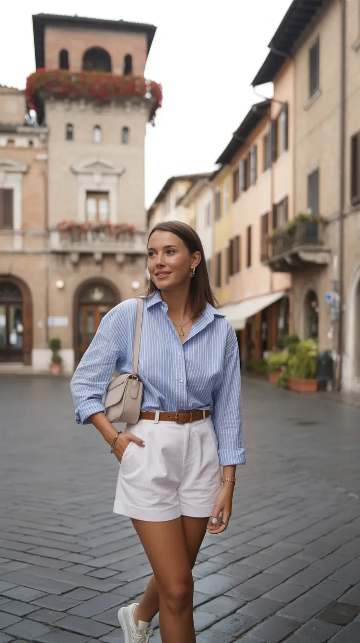 summer outfits with sneakers for women 2026 Tailored Shorts And Crisp Shirts For Modern Business Casual