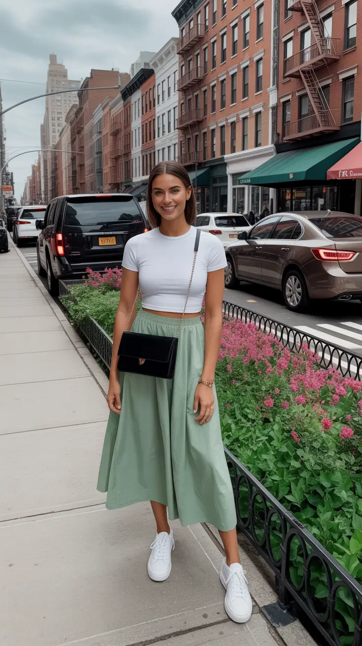summer outfits with sneakers for women 2026 Soft Midi Skirts And Minimal Tops For Everyday Elegance