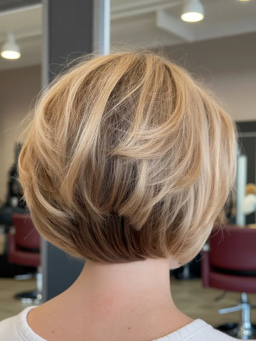 summer short haircut ideas 2026 Rounded Layered Bob With Soft Blonde Contrast