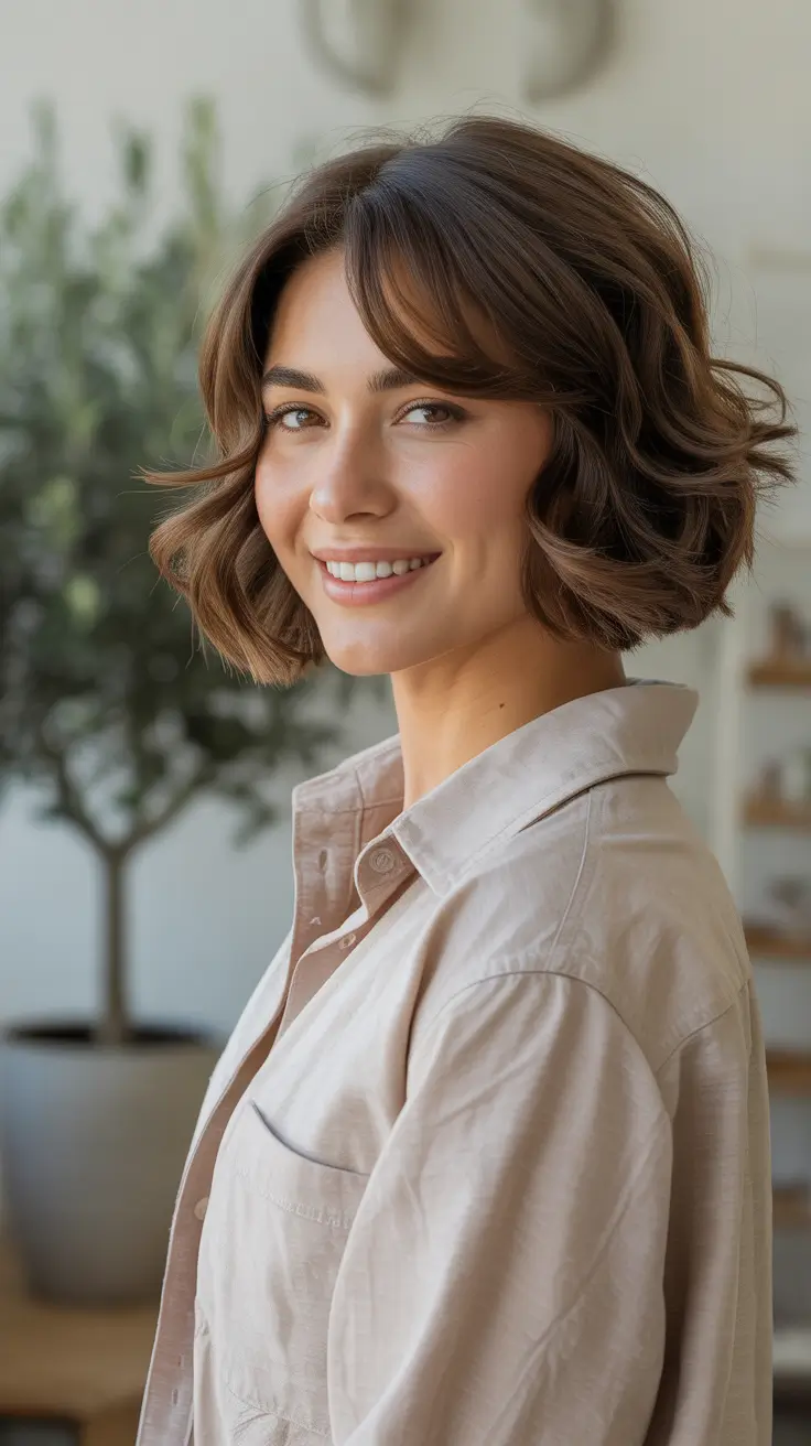 summer short haircut ideas 2026 Soft Curved Bob With Face Framing Volume