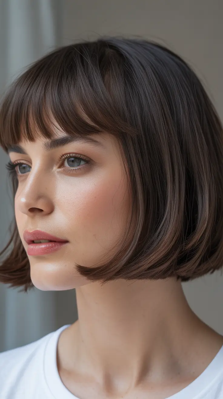 summer short haircut ideas 2026 Classic French Bob With Soft Micro Bangs