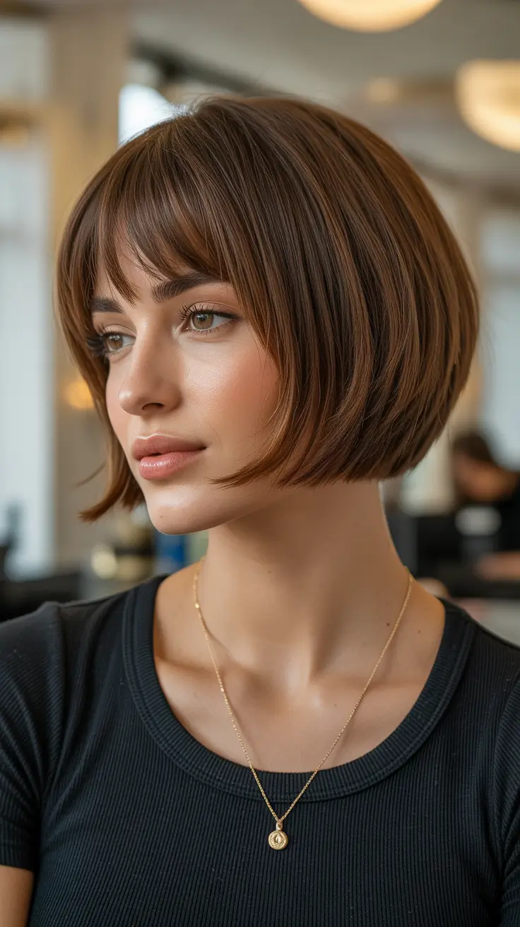 summer short haircut ideas 2026 French Inspired Soft Bob With Wispy Bangs