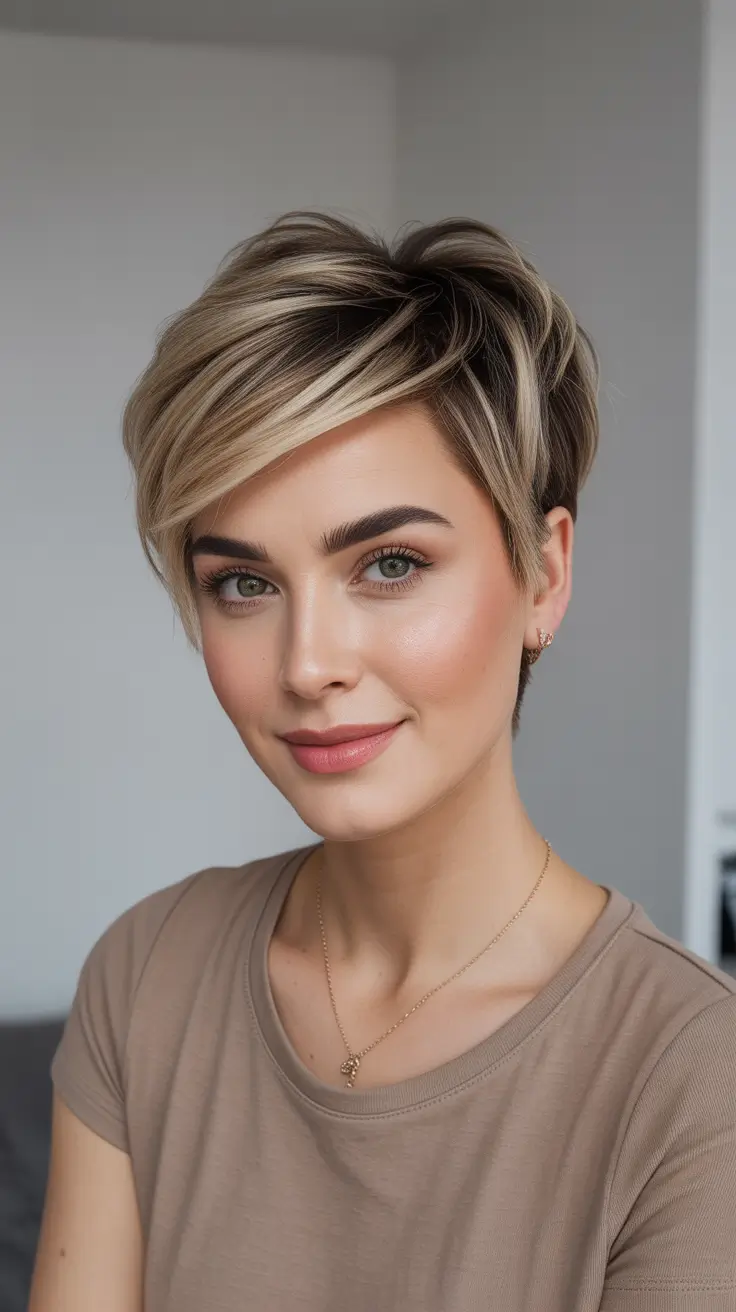 summer short haircut ideas 2026 Soft Layered Pixie With Sun-Kissed Dimension