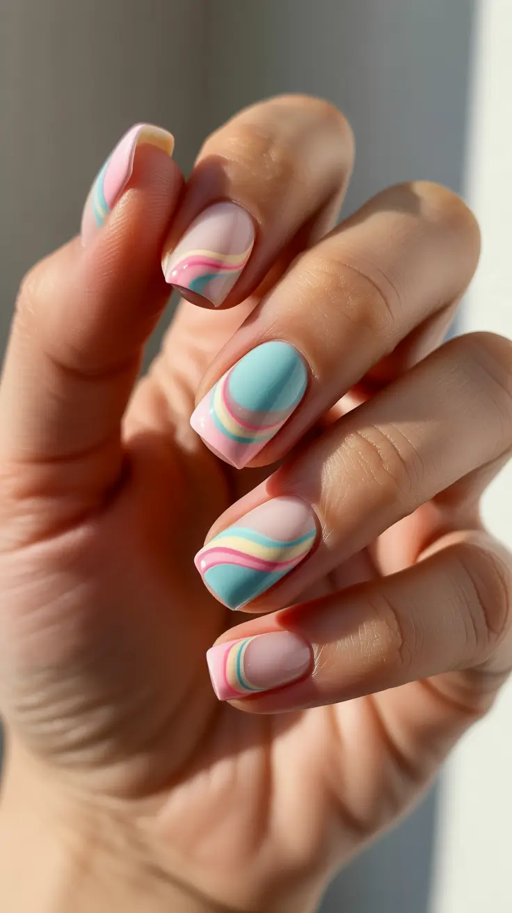 summer short nail inspo 2026 Soft Pastel Waves On Short Square Nails