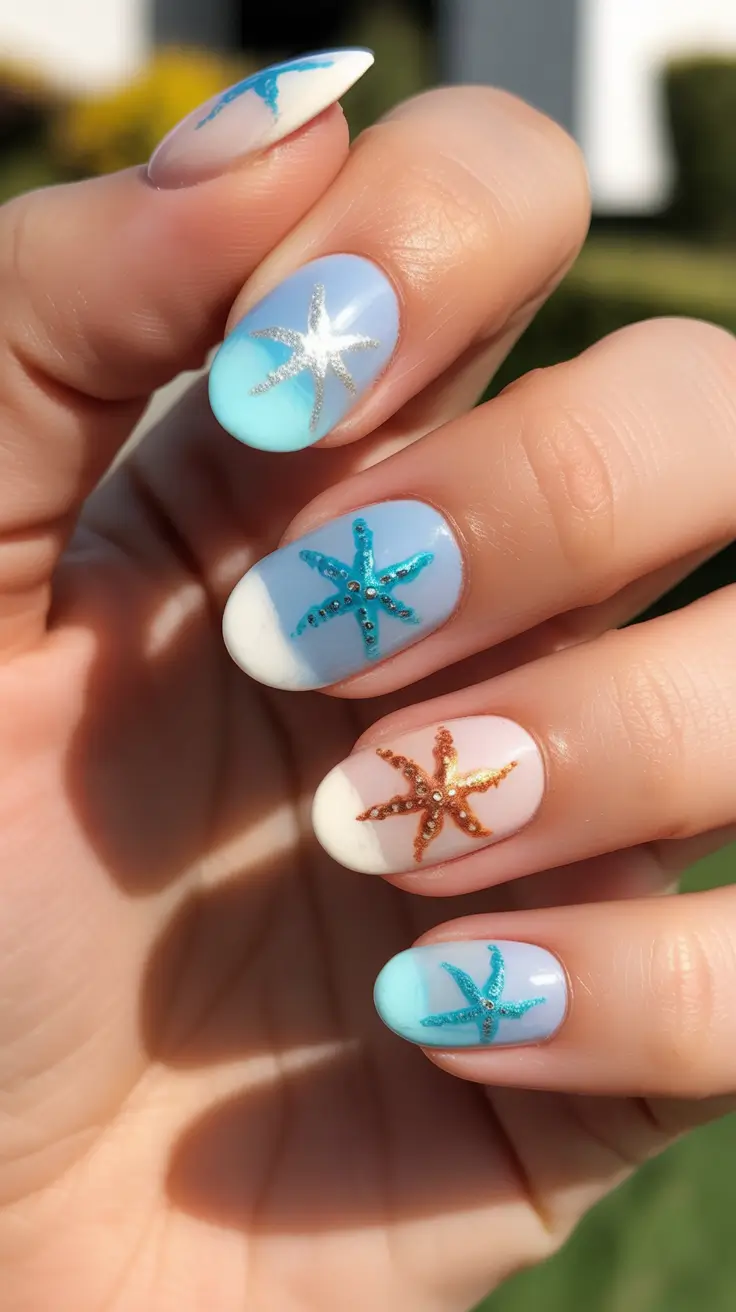 summer short nail inspo 2026 Ombre Starfish Beach Nails With Textured Detail