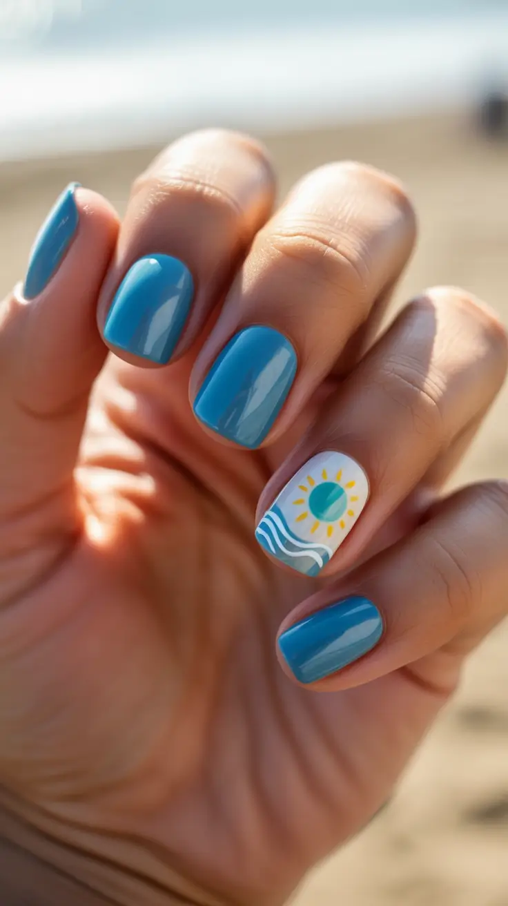summer short nail inspo 2026 Minimal Sun And Waves Accent