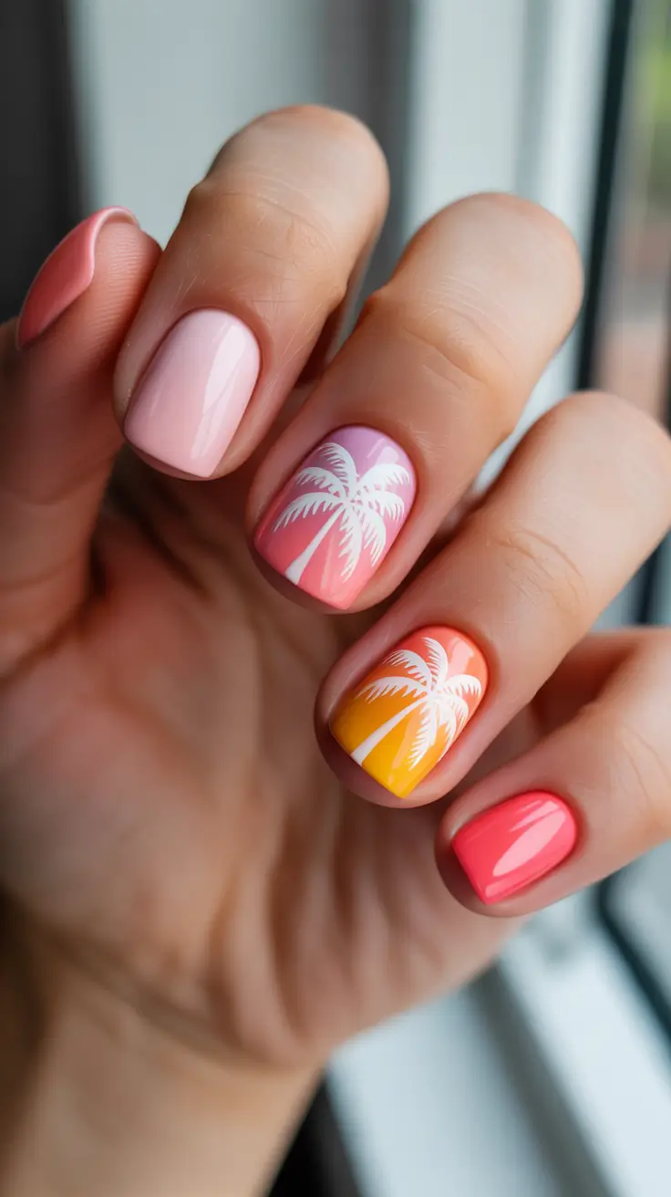 summer short nail inspo 2026 Soft Pink Sunset Palm Minimal Nails