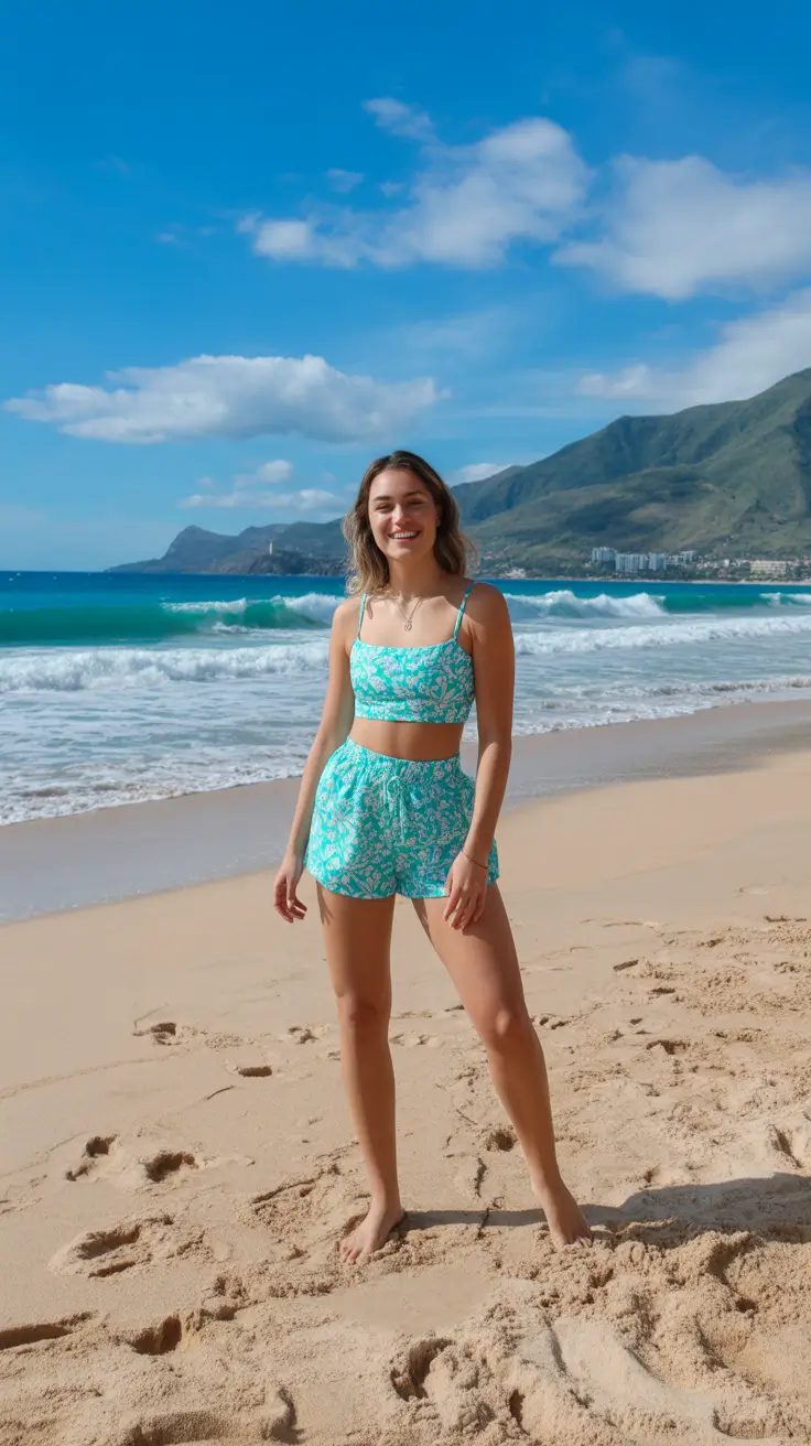 swimsuit with shorts 2026 Minty Fresh Prints That Feel Light And Playful