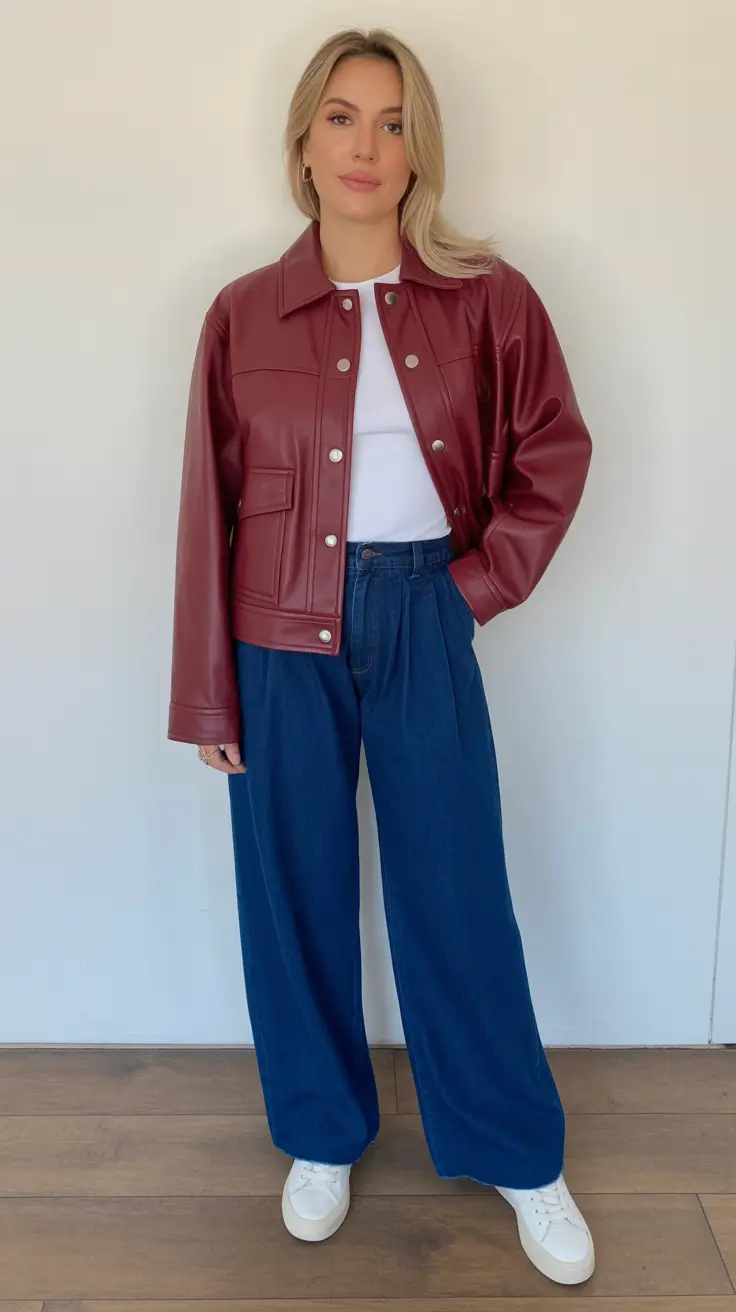 cozy winter to spring outfits 2026 Relaxed Wide-Leg Denim With A Modern Cropped Jacket