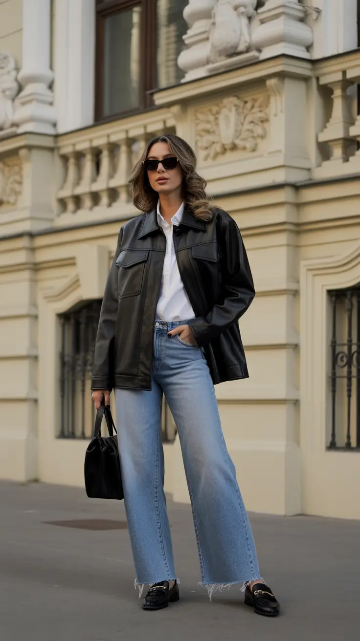 cozy winter to spring outfits 2026 Effortless Leather And Denim City Look