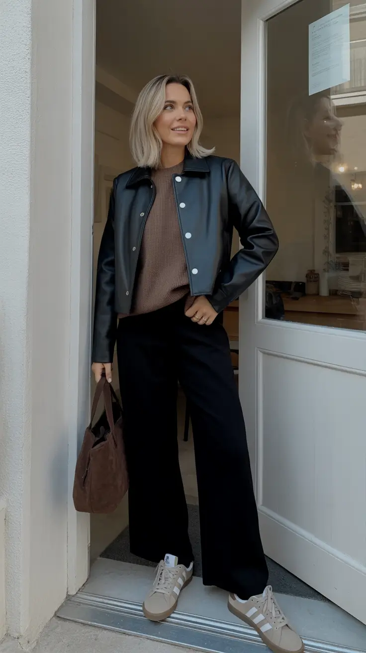 cozy winter to spring outfits 2026 Modern Cropped Leather With Relaxed Layers