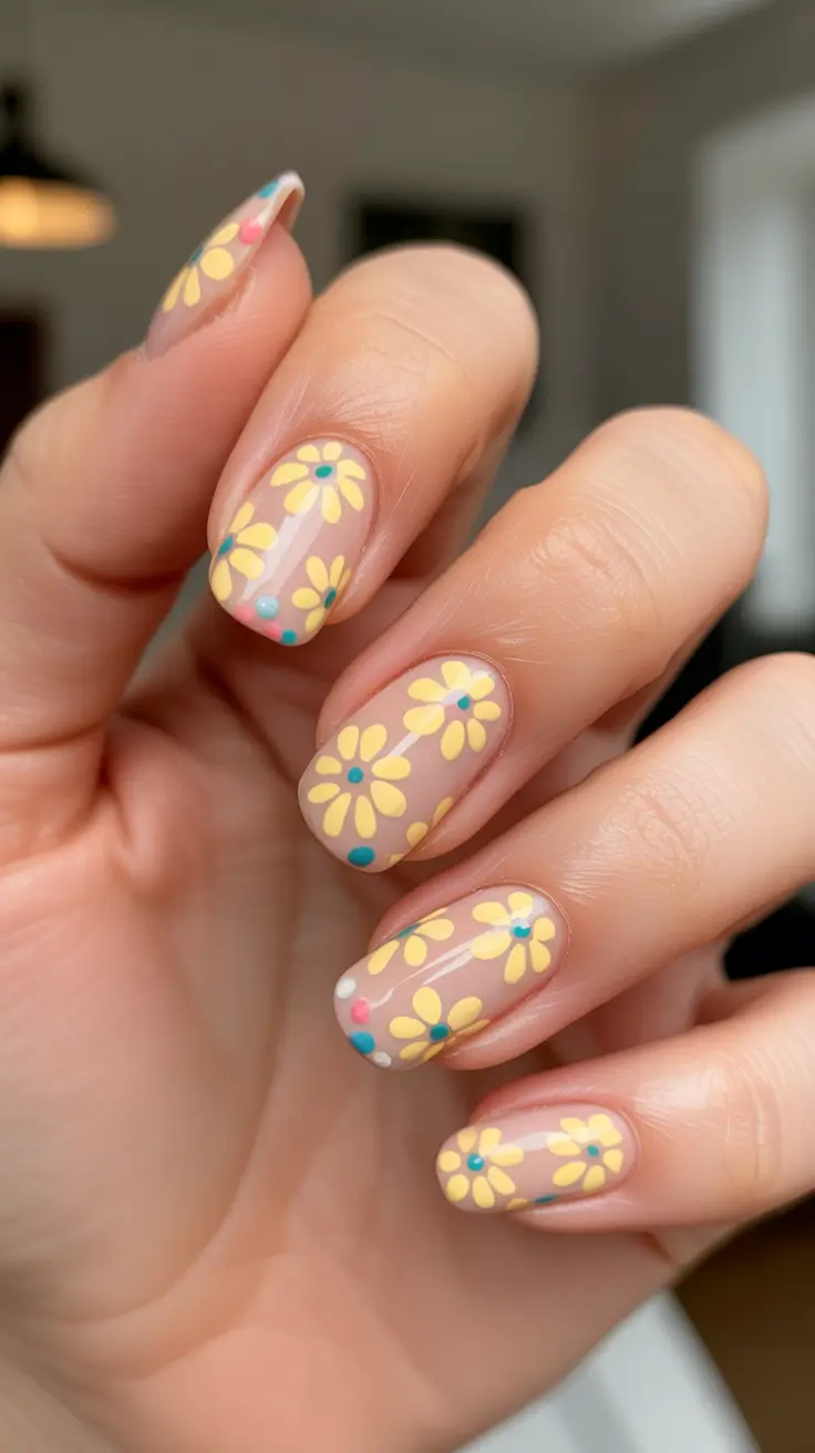 modern yellow spring nails for spring 2026 Playful Field Flower Confetti