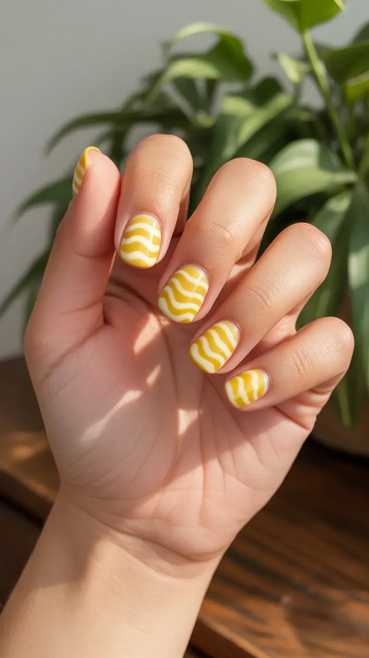 modern yellow spring nails for spring 2026 Sunny Wave Minimalism
