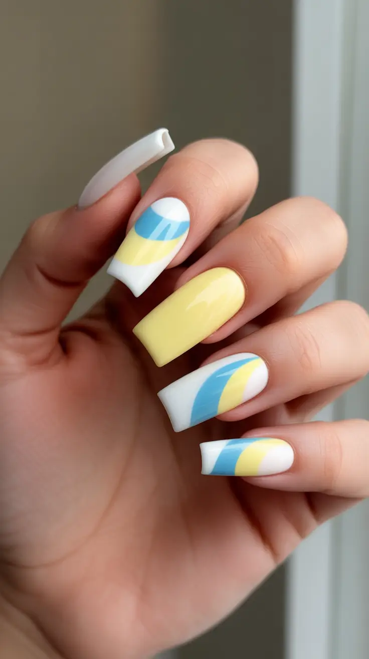 modern yellow spring nails for spring 2026 Modern Pastel Waves