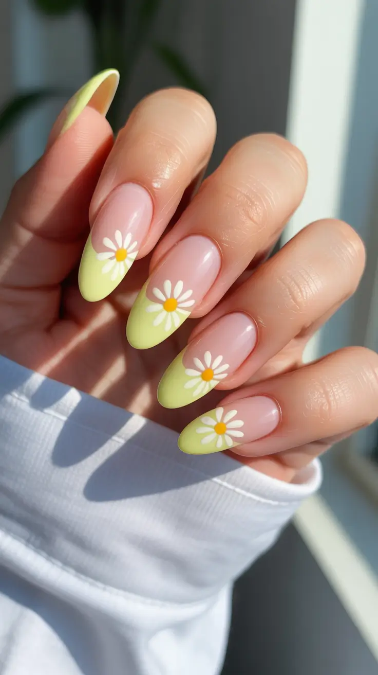 modern yellow spring nails for spring 2026 Daisy French Whispers