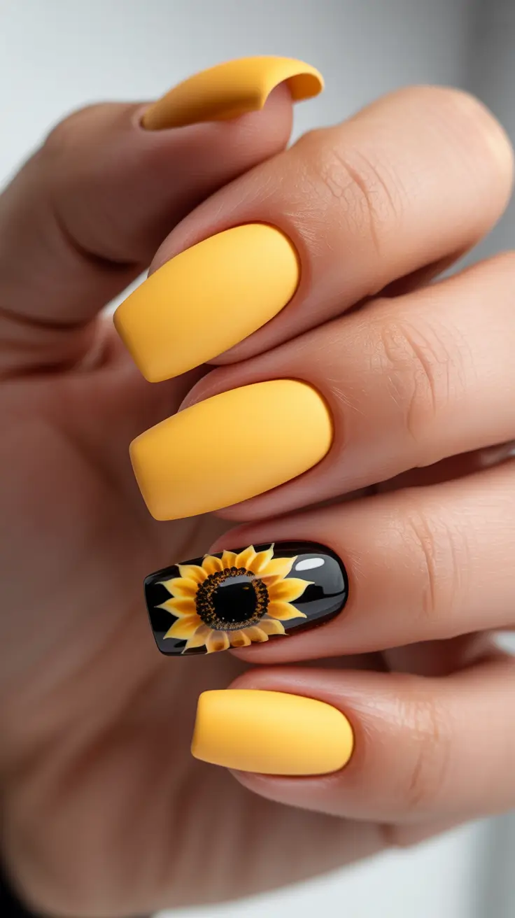 modern yellow spring nails for spring 2026 Golden Sunflower Confidence