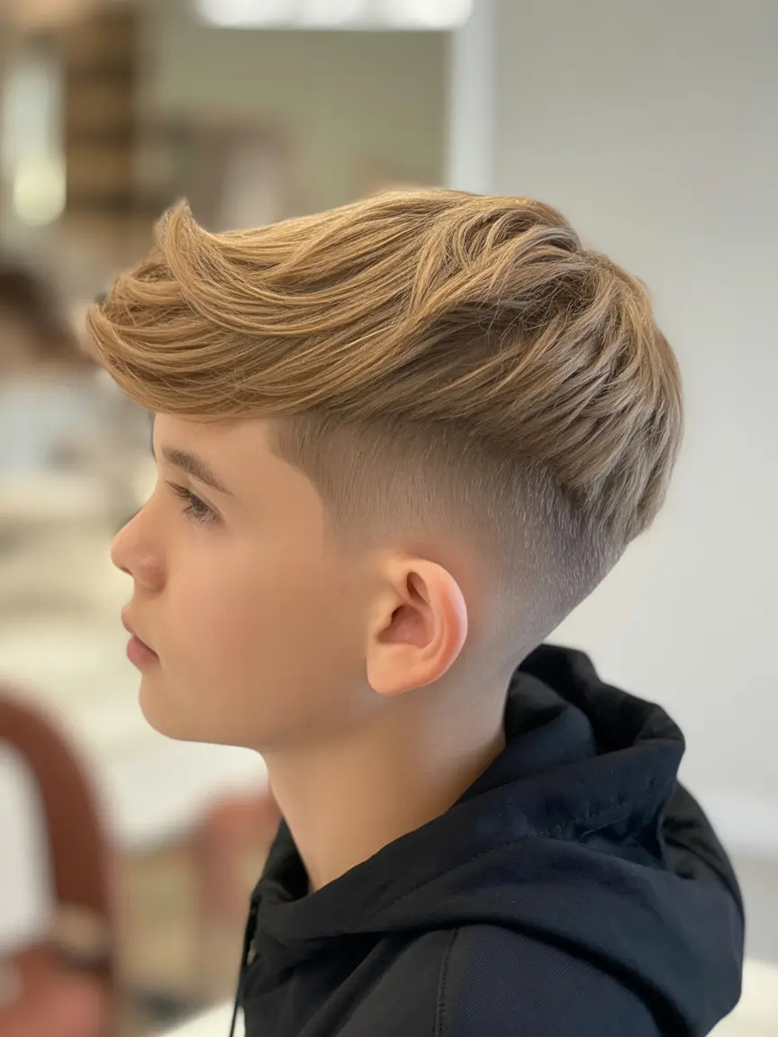 summer haircuts for boys 2026 Soft Blonde Sweep With Clean Fade