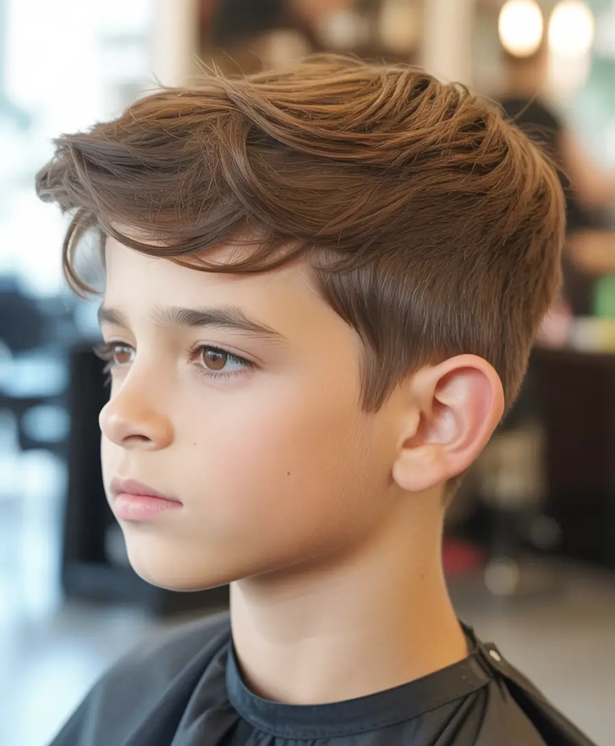 summer haircuts for boys 2026 Classic Brown Side Sweep With Soft Structure