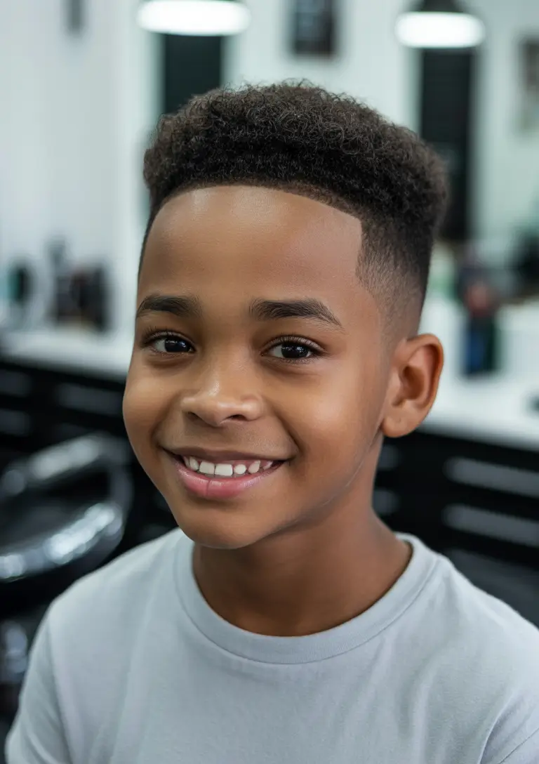 summer haircuts for boys with curly hair Curly High Top Fade With Sharp Line-Up