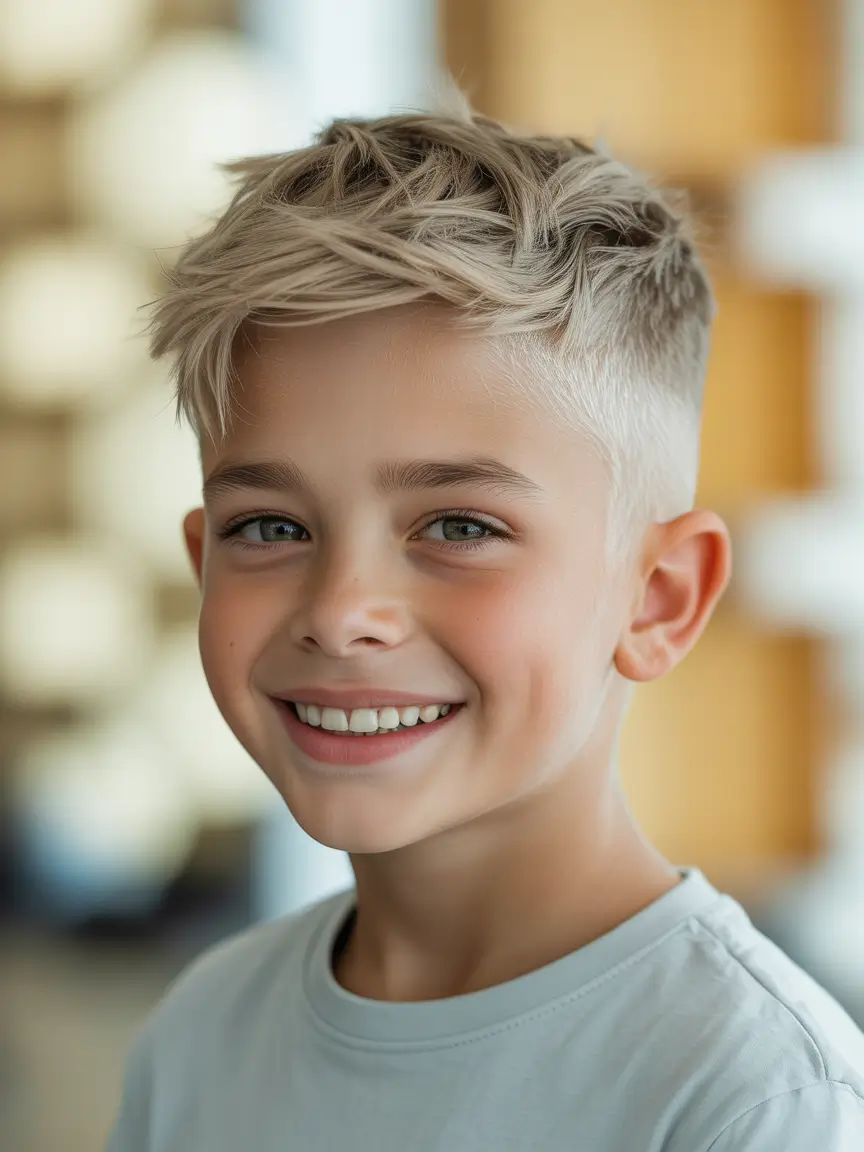 summer haircuts for boys 2026 Modern Blonde Fade With Textured Top