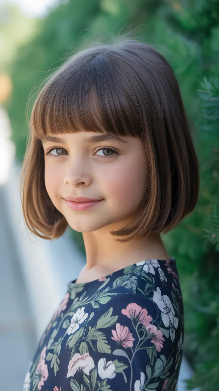 summer haircuts for girls 2026 Chin-Length Blunt Bob With Full Fringe