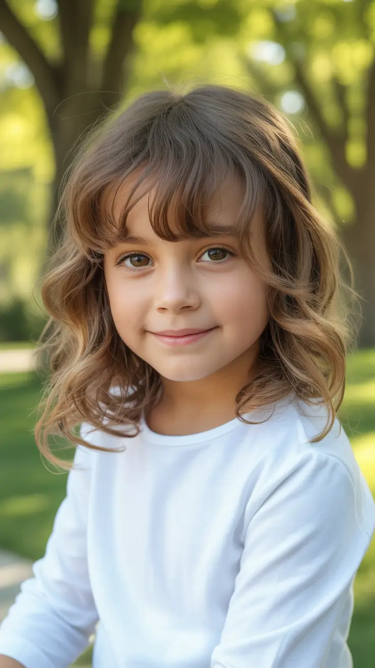 summer haircuts for girls 2026 Natural Medium Curls With Wispy Bangs