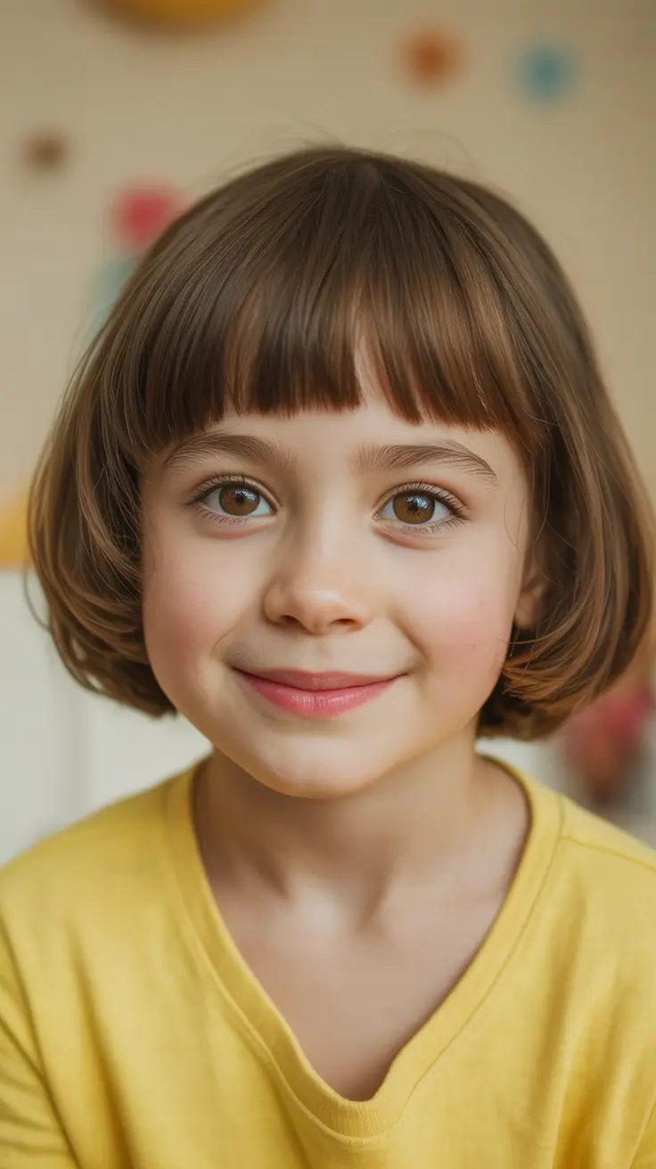 summer haircuts for girls 2026 Classic Rounded Bob With Full Fringe