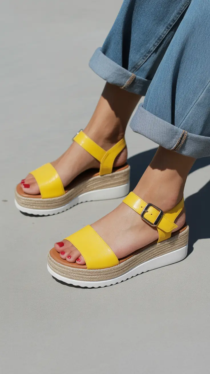 summer footwear ideas Sunlit Platform Ease With A Pop Of Yellow