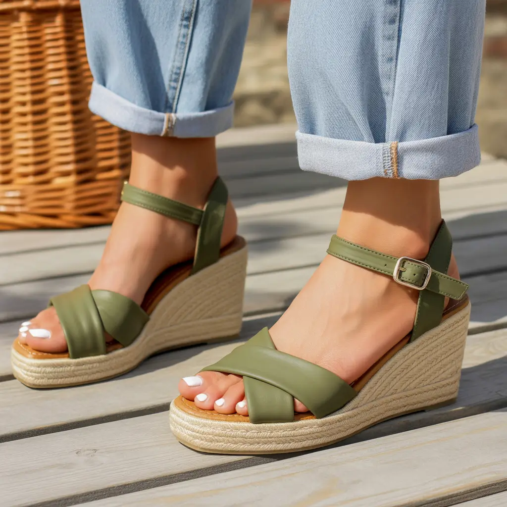 summer footwear ideas Soft Olive Wedges That Feel Like A Vacation